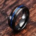 100S JEWELRY Gunmetal Tungsten Ring for Men Koa Wood Blue Opal Inlaid Wedding Band Promise Size 6-16