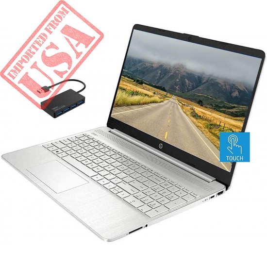 Newest HP 15.6" FHD IPS Touchscreen Laptop Computer, Intel i5-1035G1 Processor, 12GB DDR4 RAM, 256GB NVMe SSD, Intel UHD Graphics, Webcam, HDMI, Windows 10 Home, Silver, With TSBEAU 4 Port USB 3.0 Hub