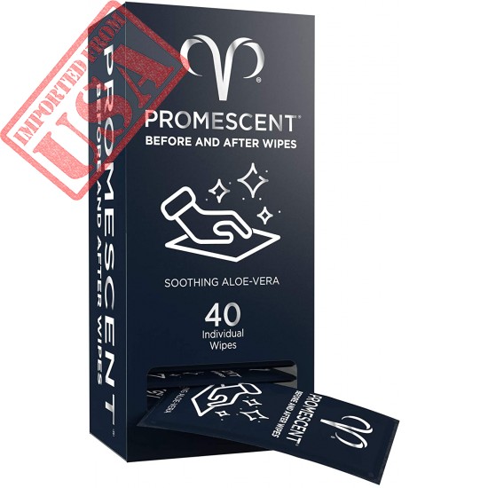 Promescent Flushable Wet Wipes for Adults with Aloe Vera, Personal Cleansing Intimate Hygiene Cloths for Men and Feminine Use - pH Balanced, Gentle, Hypoallergenic, Individually Wrapped (40 Count)