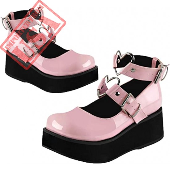 CYNLLIO Platform Pumps Harajuku Mary Jane Shoes Cute Lolita Shoes Heart Strap Shoes Goth Punk Ankle Shoes