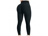 Dndnchun Women Ruched Yoga Pants Butt Lifting High Waist Tummy Control Gym Leggings for Glutes Workout Running Fitness Black