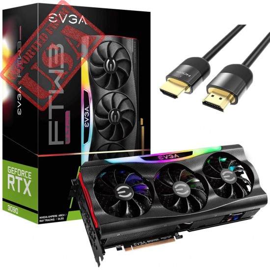 E-V-G-A GeForce RTX 3090 FTW3 Ultra Gaming Graphics Card, 24GB GDDR6X, VR Ready, PCIe 4.0, iCX3 Technology, ARGB LED, Metal Backplate w/ Mytrix HDMI 2.1 Cable (4k@120Hz/8K@60Hz)