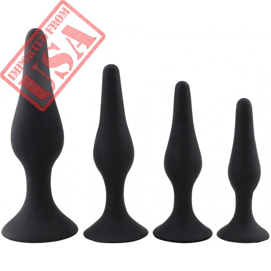 Yuaney 4 Pcs/Set Silicone Amàl Beàd Different Size Bùtt Pl'ùgs Trainer Kit Amàl Pl'ùg with Suction Cup Anàlès Pl'ùgs Beginners Stìmùlàtor Set for Women/Men Best Gift (Black)