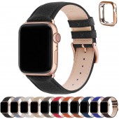 Fullmosa Compatible Apple Watch Band 40mm 38mm 44mm 42mm Leather Compatible iWatch Band/Strap Compatible Apple Watch SE & Series 6 5 4 3 2 1 with TPU Watch Case, 38mm 40mm, Black + Rose Gold Buckle