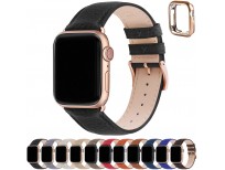 Fullmosa Compatible Apple Watch Band 40mm 38mm 44mm 42mm Leather Compatible iWatch Band/Strap Compatible Apple Watch SE & Series 6 5 4 3 2 1 with TPU Watch Case, 38mm 40mm, Black + Rose Gold Buckle