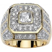 Palm Beach Jewelry Men's 14K Yellow Gold Plated Square Cut Cubic Zirconia Octagon Ring