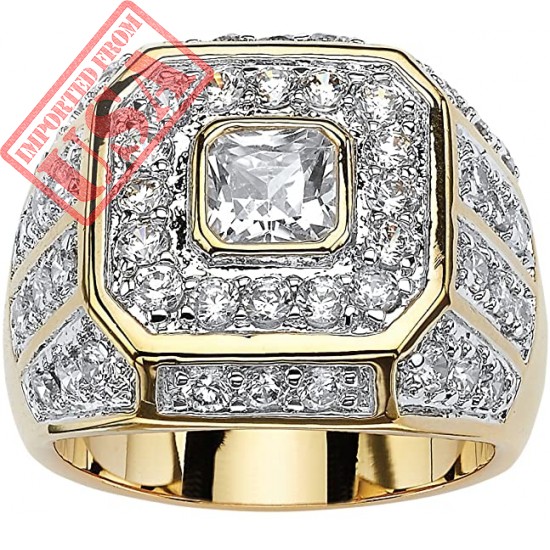 Palm Beach Jewelry Men's 14K Yellow Gold Plated Square Cut Cubic Zirconia Octagon Ring