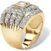 Men's 14K Yellow Gold over Sterling Silver Square Cut Cubic Zirconia Multi Row Ring