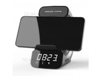 Mobile Phone Holder 10W Wireless Charger Rechargeable FM Radio Bluetooth Speaker with Digital Alarm Clock 